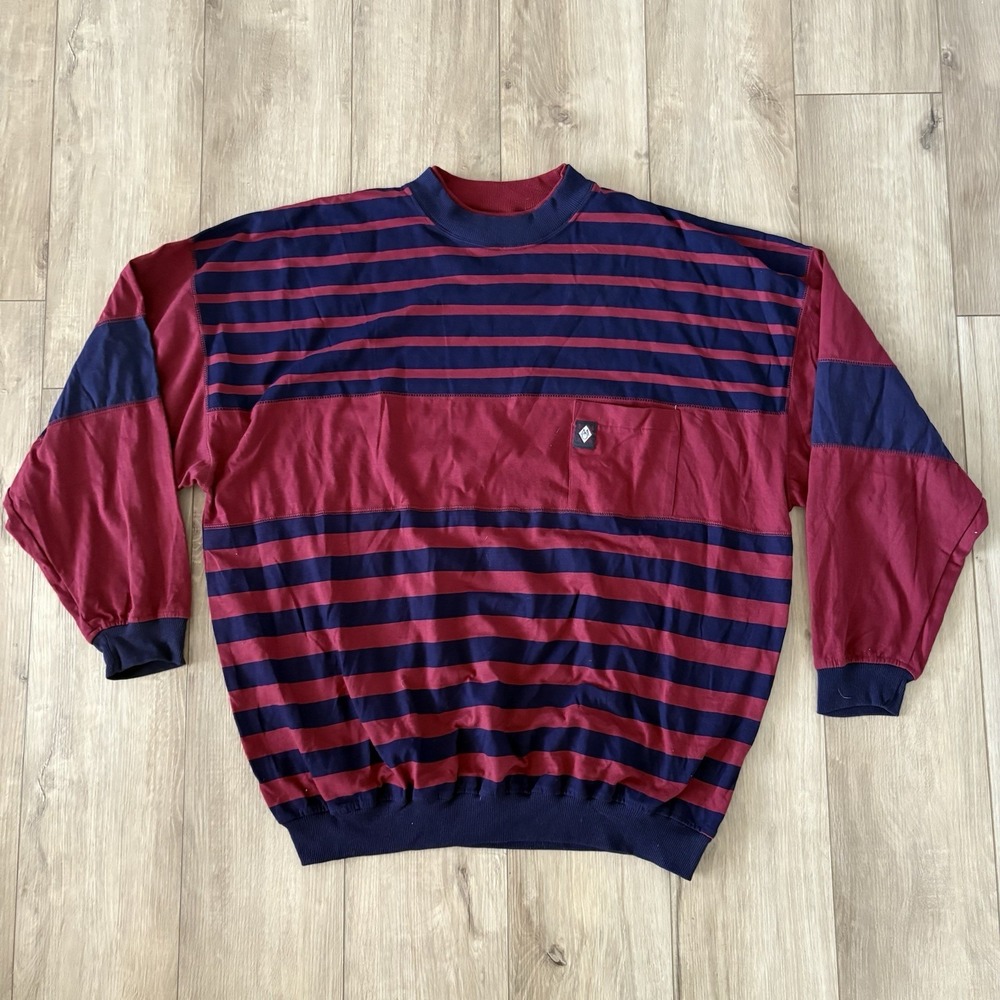 Vintage Members Only Men's Red Striped Crew Neck Pullover Sweater Sz XXXL 3XL